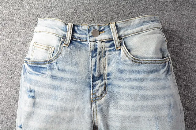 Amiri Blue White Distressed Graphic-Print Jeans 4