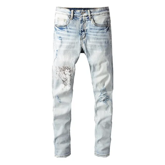 Amiri Blue White Distressed Graphic-Print Jeans 5