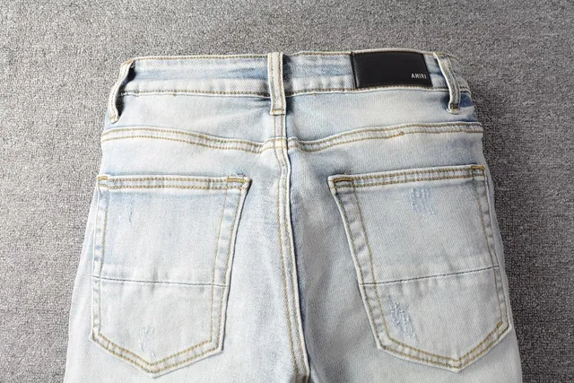 Amiri Blue White Distressed Graphic-Print Jeans 10