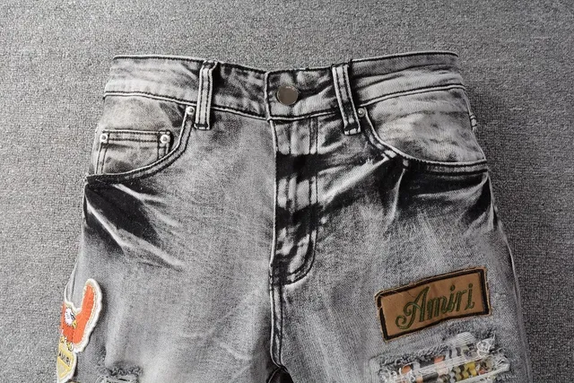 Amiri Gray Black Distressed Patchwork Jeans 4