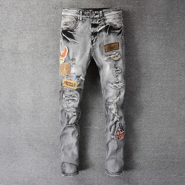 Amiri Gray Black Distressed Patchwork Jeans 6