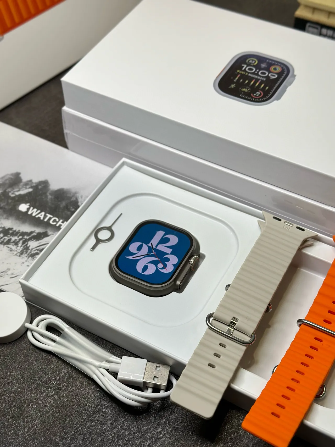 Apple Ultra Cinza Laranja Rústico Quadrado Case Elevado Titanium Style Bezel Esportivo Relógio 10