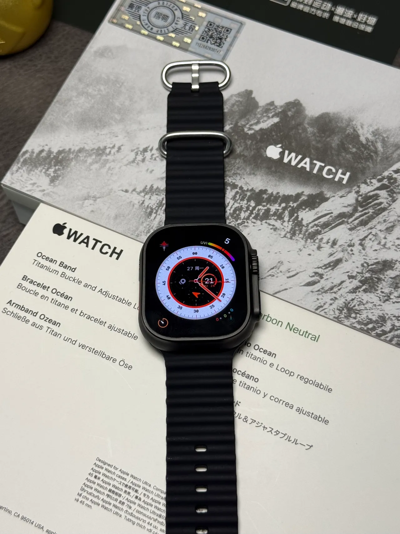 Apple Watch Ultra Pulseira Ocean Preta Relógio Desportivo 13