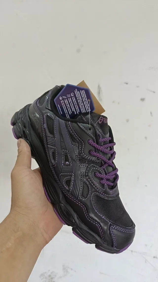 ASICS Noir Violet Structuré Synthétique Superpositions Visibles GEL Unités Amortissement Sneakers Lifestyle 2