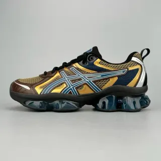 ASICS بني ذهبي طبقات شبكية وصناعي علوية خطوط نمر شعار أحذية جري