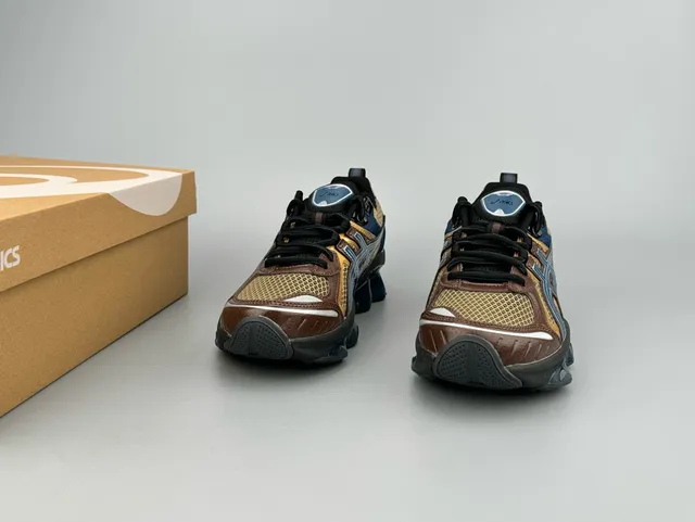 ASICS Marron Or Matière Filet Multicouche et Synthétique Supérieure Rayures Tigre Logo Chaussures de Course 4