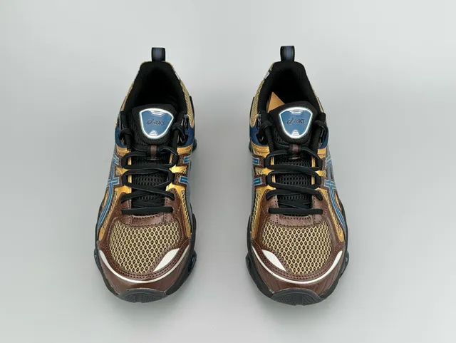 ASICS Marron Or Matière Filet Multicouche et Synthétique Supérieure Rayures Tigre Logo Chaussures de Course 8
