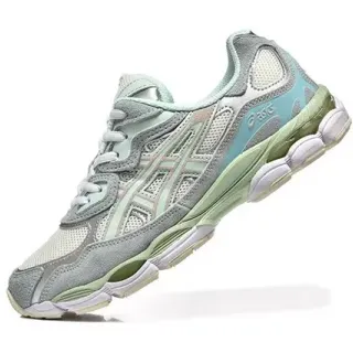ASICS أحذية الجري رمادي أخضر مع الجزء العلوي الهجين شبكة اصطناعية قفص شبكة المخمل الهجينة المركبة
