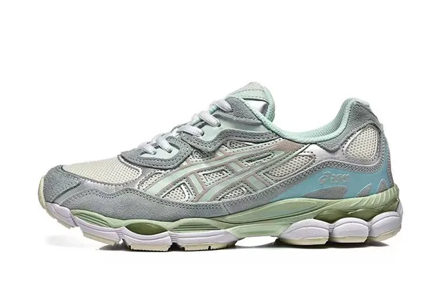 ASICS Chaussures de course gris vert avec upper hybride en malla synthétique en cage mesh-suede en couches 2