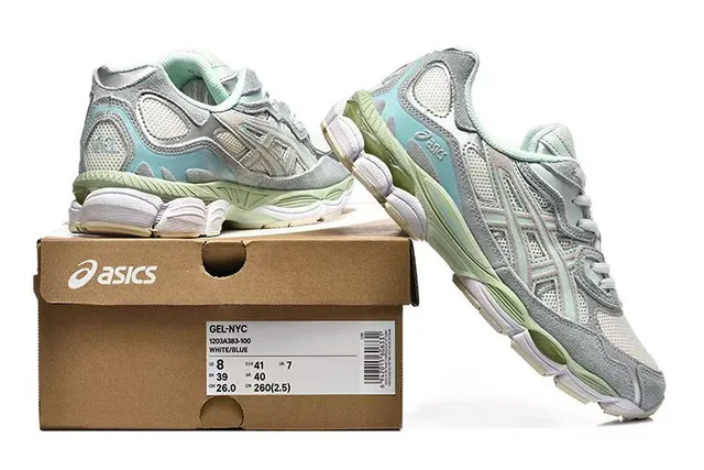 ASICS Chaussures de course gris vert avec upper hybride en malla synthétique en cage mesh-suede en couches 6