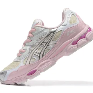 ASICS حذاء رياضي أسلوب الحياة وردي أبيض ريترو شبكة وطبقة اصطناعية