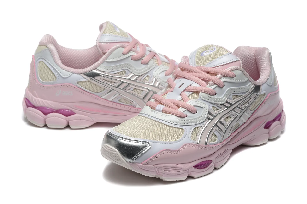 ASICS Chaussures lifestyle rose blanc chunky rétro en maille et superposition synthétique 3