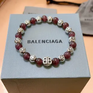 Balenciaga BB Pulsera de cuentas Burdeos Plata Pulsera de cuentas Monogramada