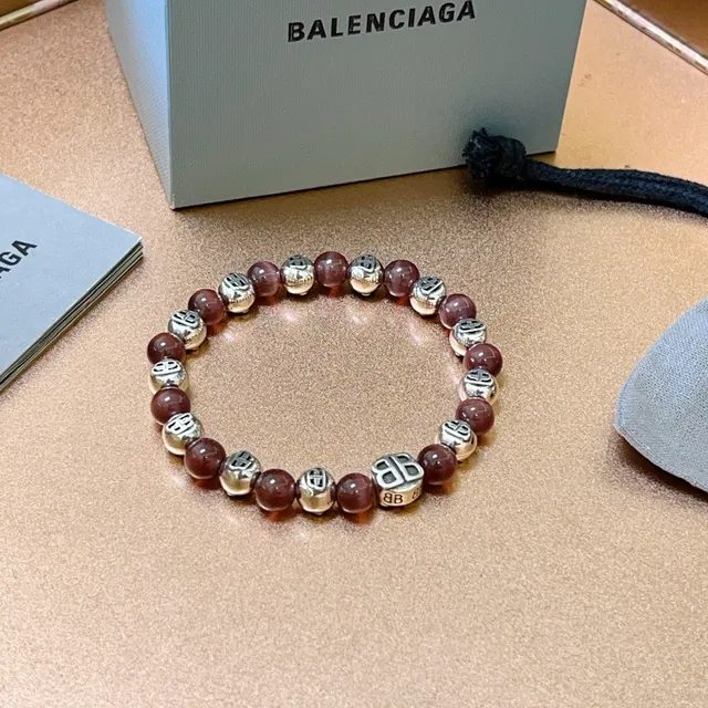 Balenciaga BB Pulseira de miçangas Vinho Prata Pulseira de miçangas Monogramada 3