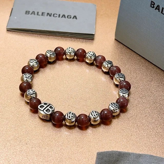 Balenciaga BB Pulseira de miçangas Vinho Prata Pulseira de miçangas Monogramada 4