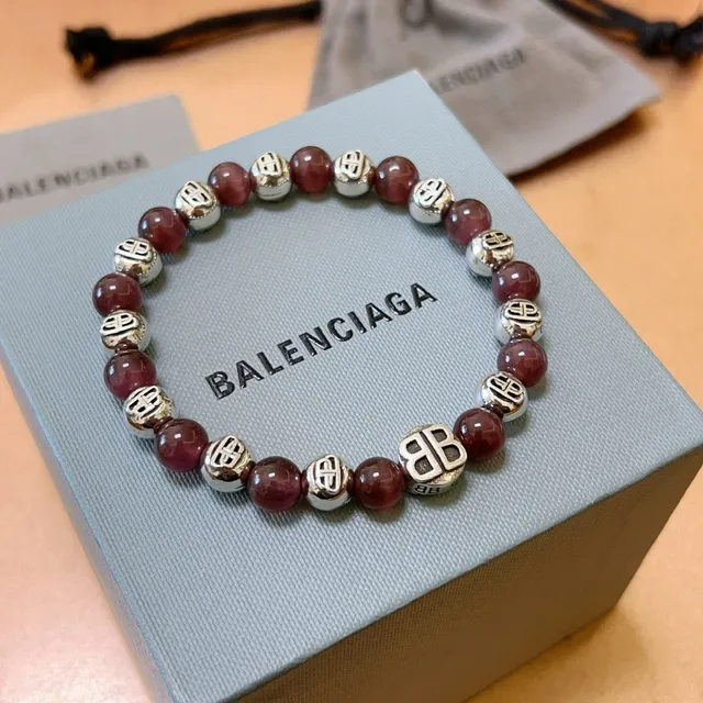Balenciaga BB Pulseira de miçangas Vinho Prata Pulseira de miçangas Monogramada 6