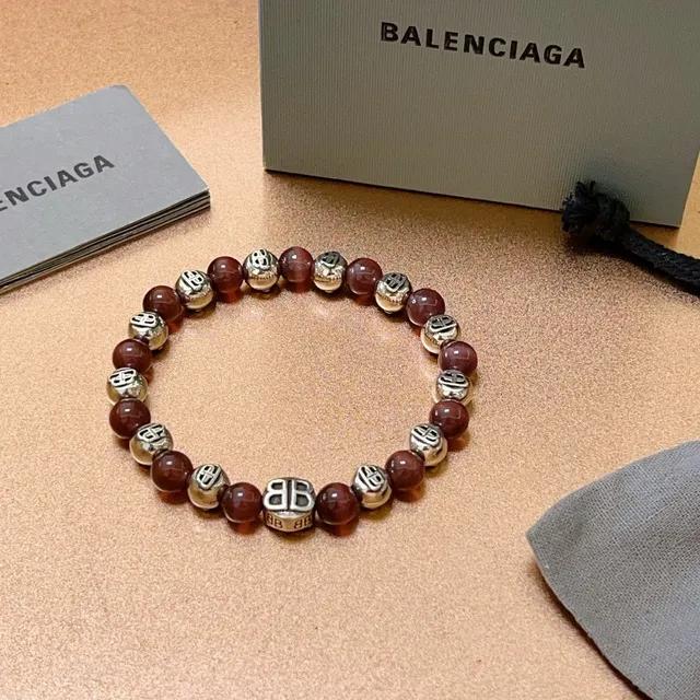 Balenciaga BB Pulseira de miçangas Vinho Prata Pulseira de miçangas Monogramada 7