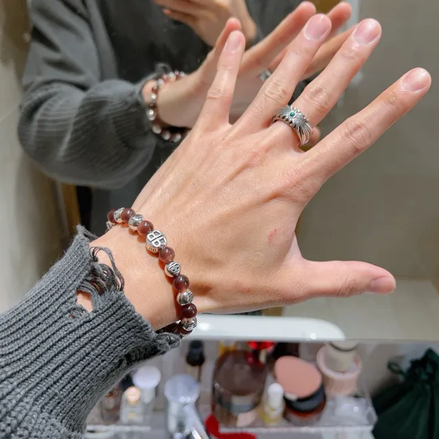 Balenciaga BB Pulseira de miçangas Vinho Prata Pulseira de miçangas Monogramada 8