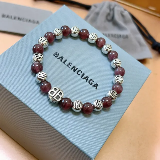Balenciaga BB Pulseira de miçangas Vinho Prata Pulseira de miçangas Monogramada 9