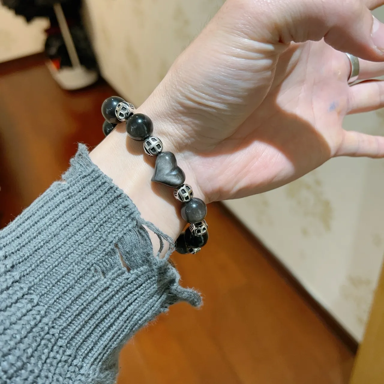 Balenciaga BB Logo Beaded Heart Bracelet 7