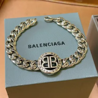 سوار بالنسياغا BB Logo سلاسل كيرب لينك سميكة فضي