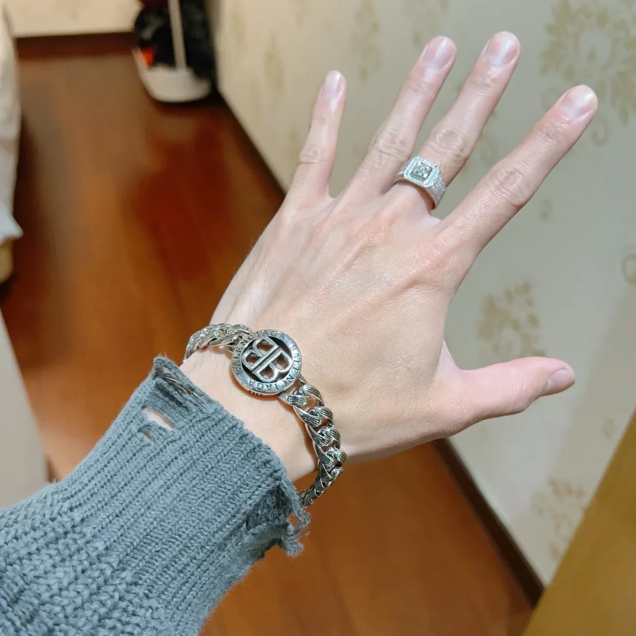 Pulseira Balenciaga BB Logo Corrente Chunky Curb-Link Prateada 8