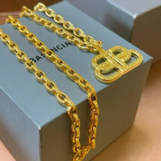 Balenciaga BB Logo Gold Textured Chain Necklace