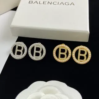 Balenciaga BB Logo Pendientes de Perla y Cristal Stud
