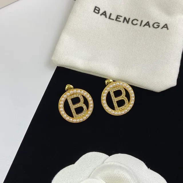 Balenciaga BB Logo Brincos de Pérola e Cristal Stud 5