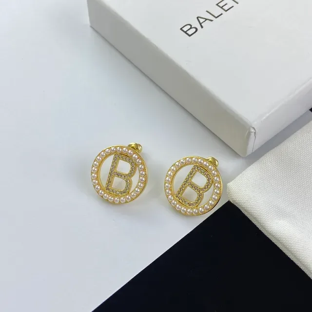 Balenciaga BB Logo Brincos de Pérola e Cristal Stud 6