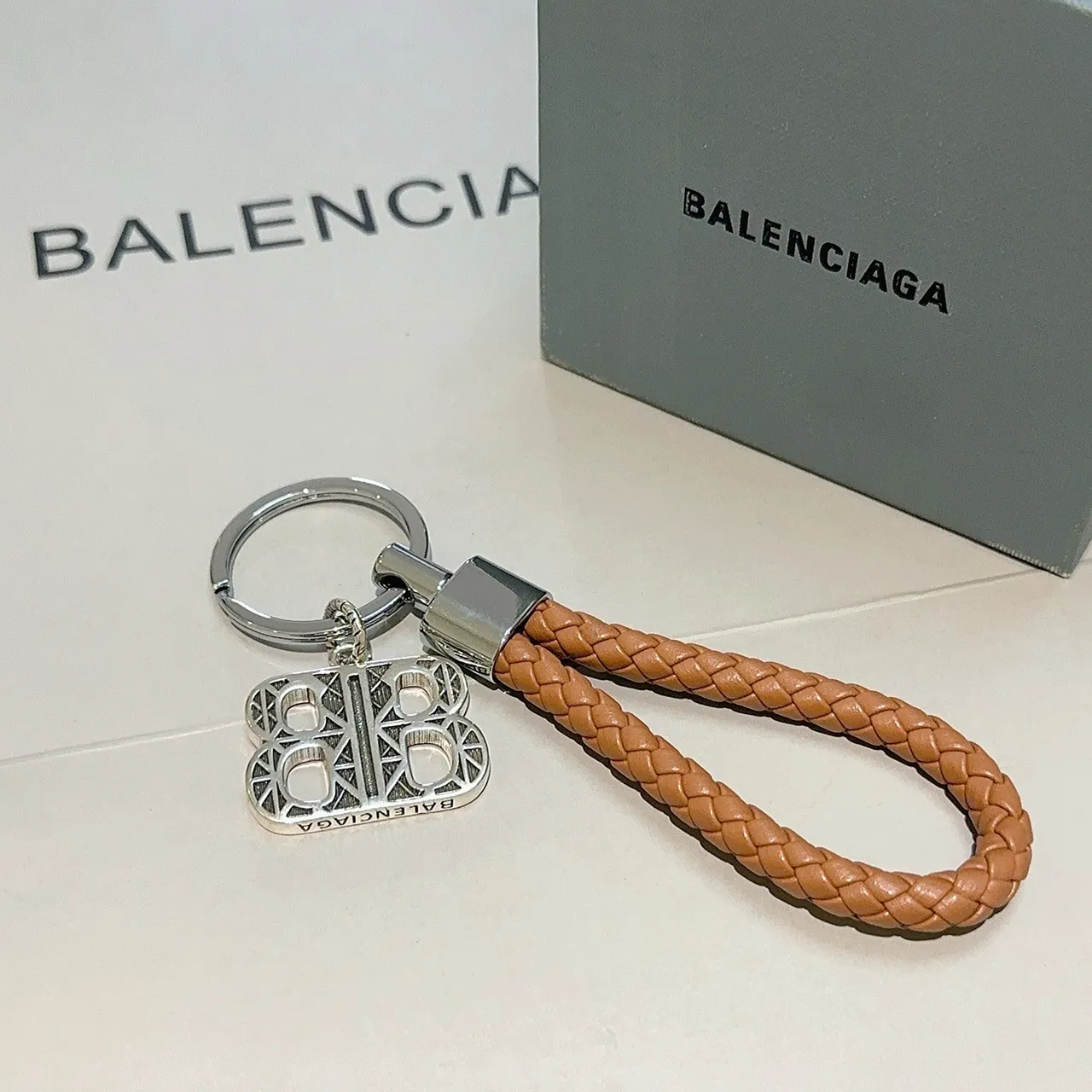Balenciaga BB Monogram বাদামী রূপালি বোনা চামড়ার লুপ জ্যামিতিক চার্ম জুয়েলরি 6