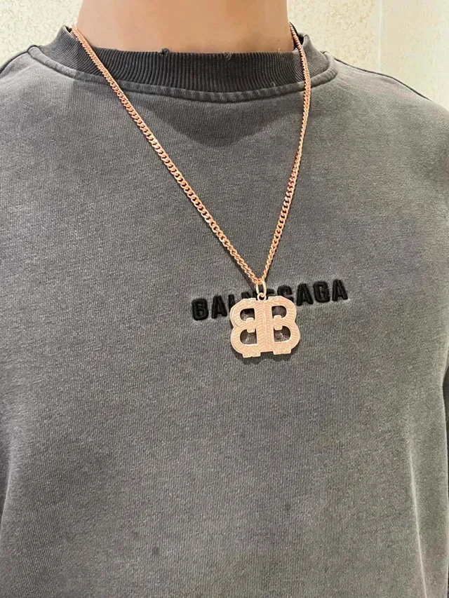 Collier Balenciaga BB Monogram chaîne curb-link ton or rose 4