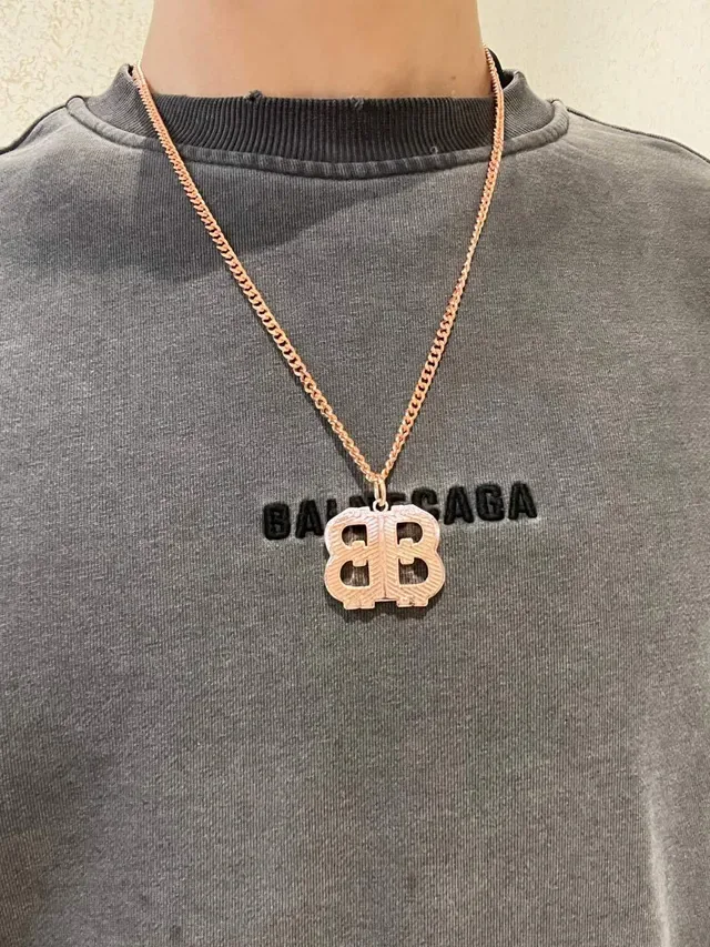 Collier Balenciaga BB Monogram chaîne curb-link ton or rose 7