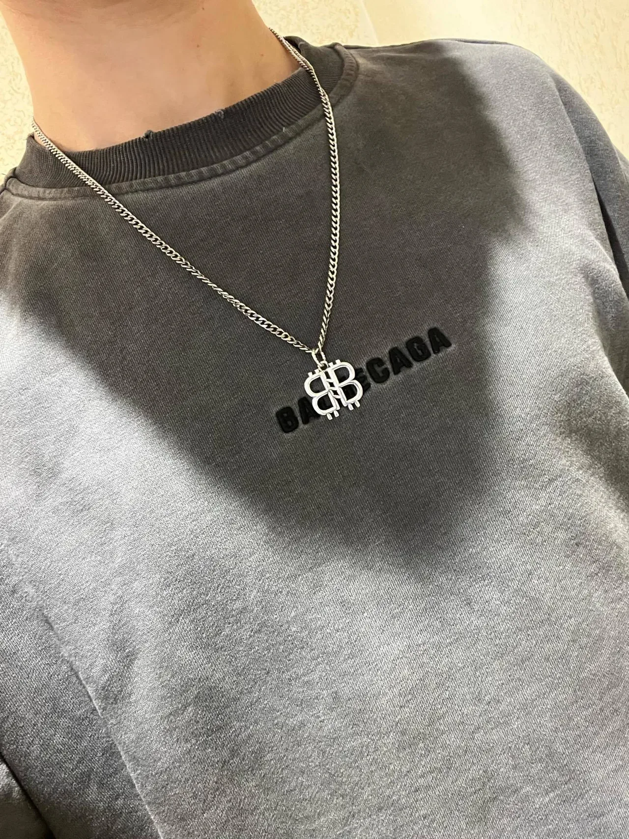 Colar Balenciaga BB Corrente Curb Prata Logo Interconectado 2
