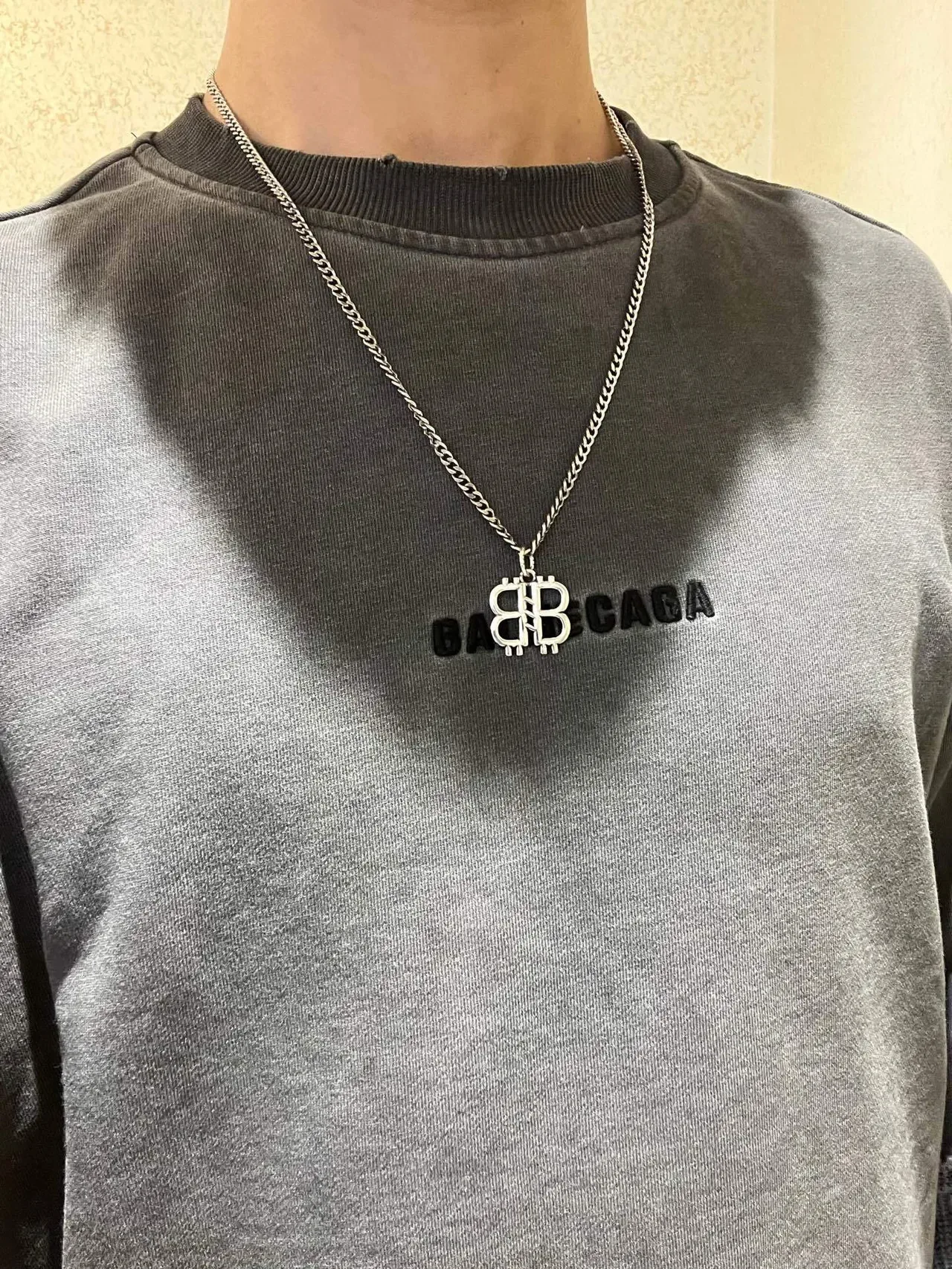 Colar Balenciaga BB Corrente Curb Prata Logo Interconectado 5