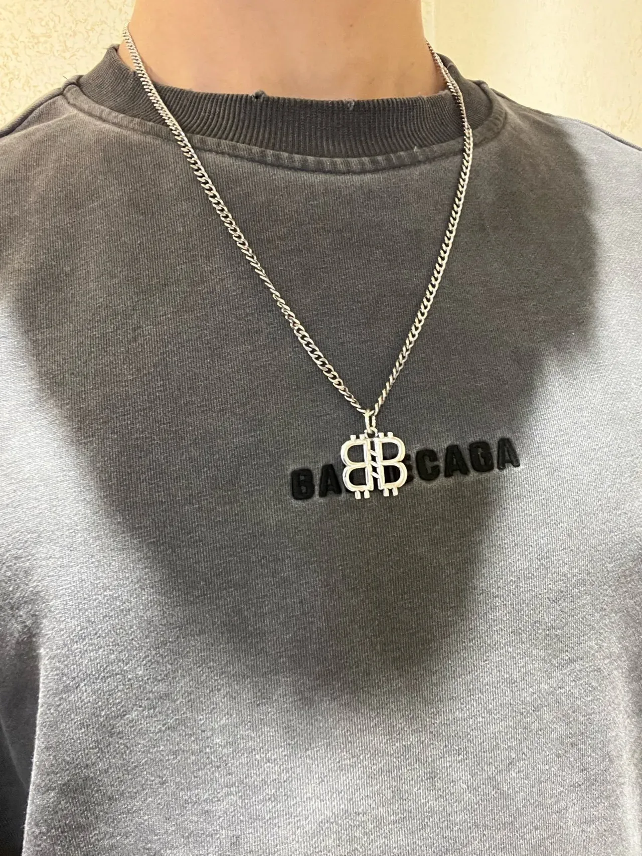 Colar Balenciaga BB Corrente Curb Prata Logo Interconectado 8