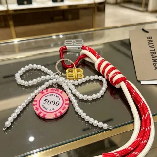 Balenciaga BB Perla Llaveros Cadena de Hilo Rojo Blanco Correa de Cuerda Brazalete