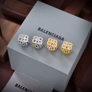Balenciaga BB Prata Ouro Cúbico Openwork Monograma Motivo Brincos