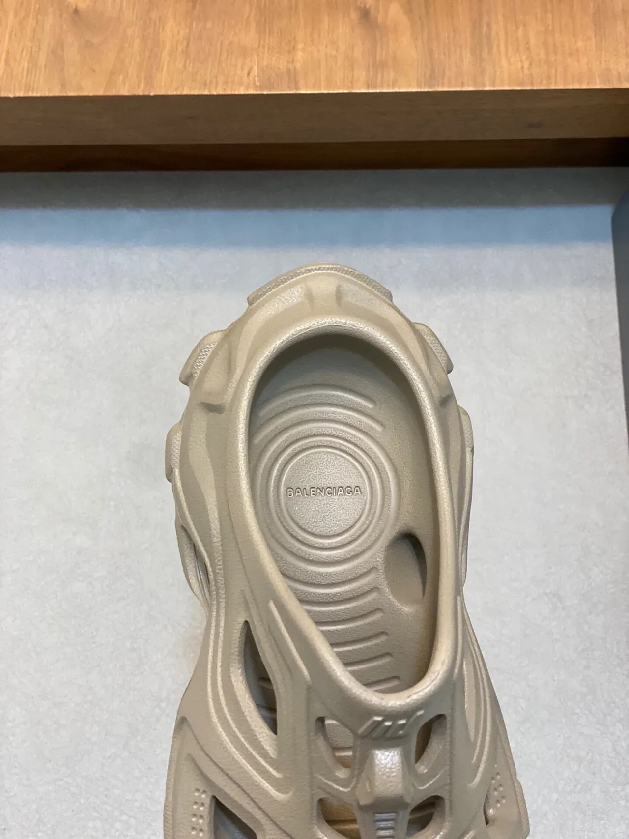 Balenciaga Defender Beige Molded Monolithic Construction Geometric Cutout Ventilation Clog 7