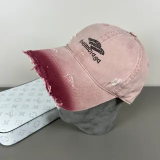 Balenciaga Distressed Logo Cap Pink Red Pixelated Baseball Cap