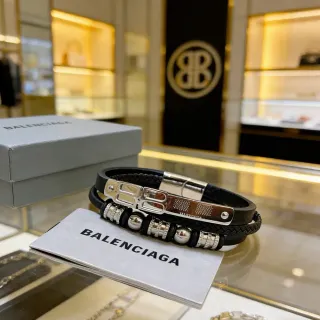 Balenciaga Pulsera de Cuero Trenzado con Broche Double-B