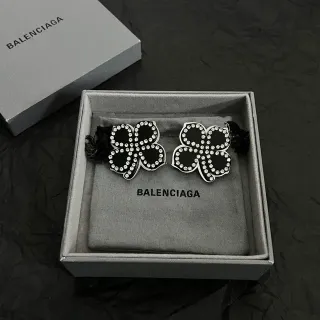 Balenciaga Pendientes Florales Cristal Incrustados Negros Esmaltados