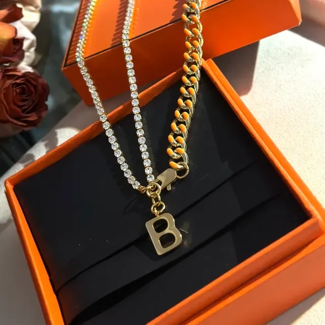 Balenciaga Collier chaîne curb or orange à double brin avec émail 3