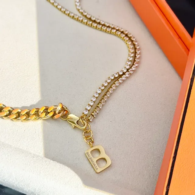 Balenciaga Collier chaîne curb or orange à double brin avec émail 4