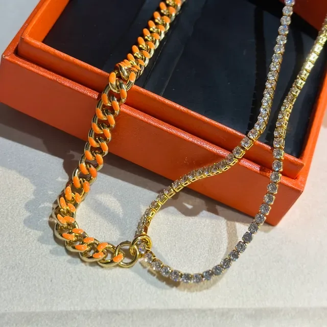 Balenciaga Collier chaîne curb or orange à double brin avec émail 5