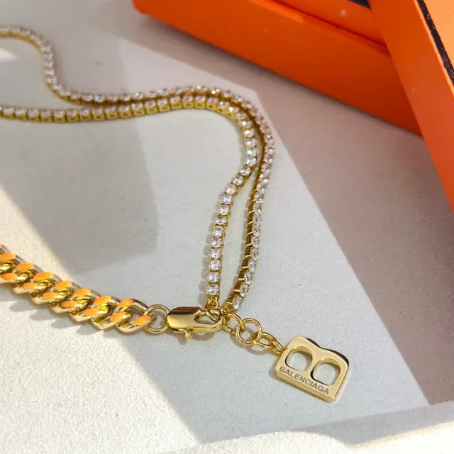 Balenciaga Collier chaîne curb or orange à double brin avec émail 8