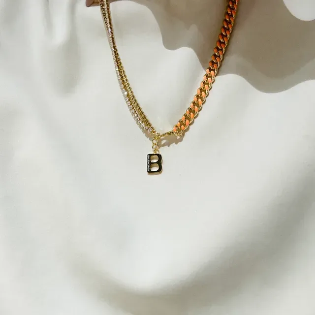 Balenciaga Collier chaîne curb or orange à double brin avec émail 9