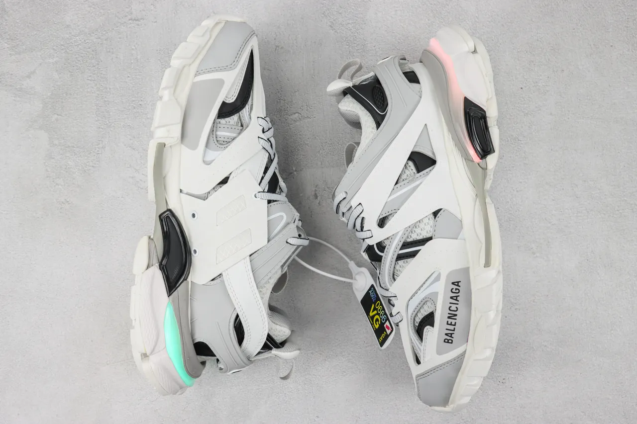 Balenciaga Cinza Rosa Multi-Strap Cage Overlay Malha e Sintético Superior Tênis Chunky 2