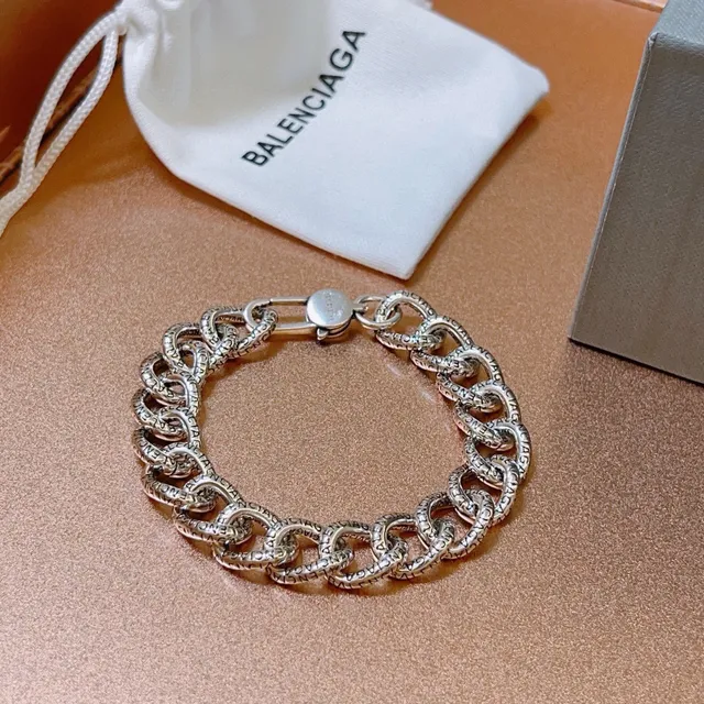 Balenciaga Logo Chain Engraved Silver Bracelet 4