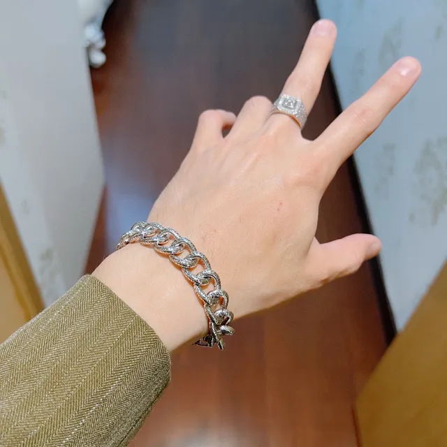 Balenciaga Logo Chain Engraved Silver Bracelet 5